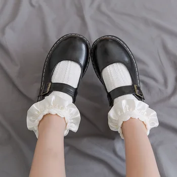 Kızlar Pamuk Beyaz Siyah Örgü Dantel Harajuku Ayak Bileği Kısa Ayak Çorap Kadın Lolita Tarzı Japon Kawaii Sevimli Fırfır Çorap