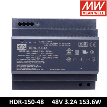 Ortalama kuyu HDR-150-48 3.2 Bir 48V Güç Kaynağı Ultra ince adım şekli DİN Ray Anahtarlama Güç Kaynağı 85-264VAC DC ayarlanabilir