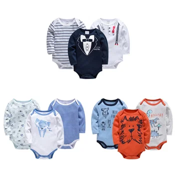 Ilkbahar Sonbahar Bebek Kız Erkek Tulum Baskı Üçgen Tırmanma Takım Elbise Bebek Bodysuits Üç Parçalı Set Yenidoğan Bebek Giysileri 1-7Y
