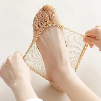 Düz Renk Örgü Çorap İnce İçi Boş Görünmez Fishnet Çorap Pamuk Silikon Antiskid Çorap Terlik Bayanlar
