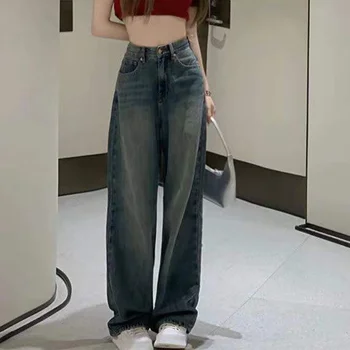 Vintage Geniş Bacak Kargo Kot Kadın 2022 Sonbahar Yüksek Bel Bagge Pantolon Kadın Y2k Streetwear Gevşek Denim Pantolon Kadın 2023