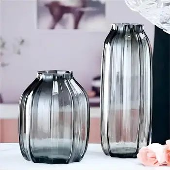 Ev Dekorasyon Çizgili Çiçek Vazo Modern Tarzı Oturma Odası Masaüstü Süs Şeffaf Çiçek Düzenleme Vazo Cam El Sanatları