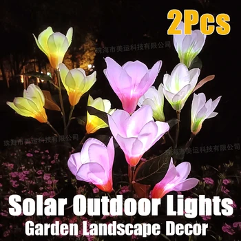 2 Adet güneş açık havada ışıkları avlu su geçirmez Villa bahçe peyzaj Dekorasyon LED çim zemin ekleme manolya Çiçek lambaları