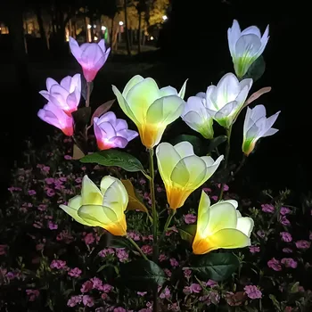 2 Adet güneş açık havada ışıkları avlu su geçirmez Villa bahçe peyzaj Dekorasyon LED çim zemin ekleme manolya Çiçek lambaları