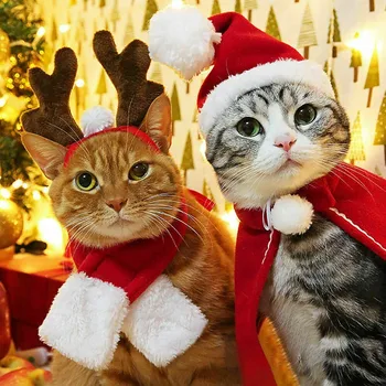 Pet Noel Kostümleri Kediler Köpekler Dönüşümü Noel Süslemeleri Kedi Kostüm Santa Cosplay Komik Dönüştürülmüş Pet Dekor İçin