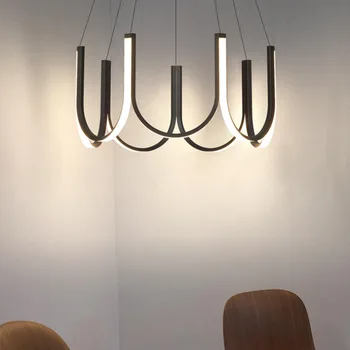 Iskandinav Yeni Tasarımcı Alüminyum U şeklinde Avizeler Restoran Yatak Odası Mutfak Siyah Altın LED Kolye Lambaları iç mekan aydınlatması Dekor