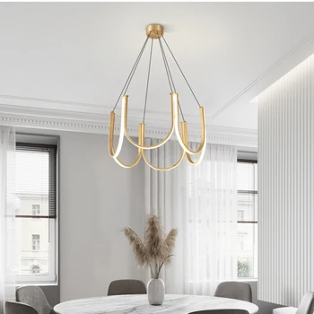 Iskandinav Yeni Tasarımcı Alüminyum U şeklinde Avizeler Restoran Yatak Odası Mutfak Siyah Altın LED Kolye Lambaları iç mekan aydınlatması Dekor