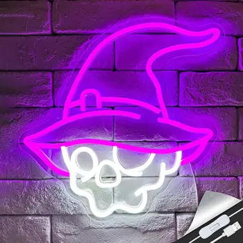 Kafatası Cadı Neon Burcu LED Kafatası Neon ışık Cadılar Bayramı dekor için cadı şapkası Neon ışıkları kafatası dekor adam Mağara parti Doğum Günü Hediyeleri