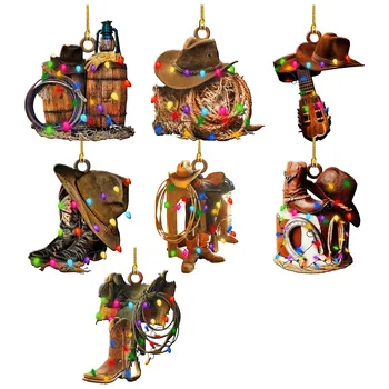 Kovboy Cowgirl at sevgilisi şapka çizme vahşi batı dize ışıkları 2D düz araba dikiz aynası aksesuarları yılbaşı Ağacı süsleme oyuncak