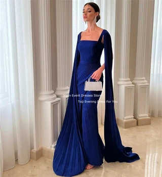 Xijun Mavi Zarif Abiye Yarık Balo Abiye Örgün Durum balo kıyafetleri Pelerin Kollu Suudi Arabric Dubai 2023 Kadınlar İçin
