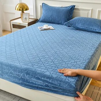 Yatak örtüsü 200×220 Kristal Kadife Çarşaf Kalınlaşmak Fanila Sıcak nevresim takımı Yatak Örtüsü All-Around Elastik çarşaf