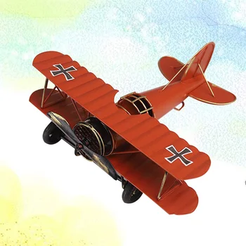 Vintage Demir Metal Uçak Uçak Modelleri El Sanatları Fotoğraf Sahne Çocuk Oyuncak Ev Dekor Süsleme Masaüstü Dekorasyon (Kırmızı)