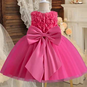 Çiçek Kız Elbise Düğün için Bebek Kız Zarif Prenses Parti Büyük Yay Elbisesi Doğum Günü Çocuklar Kızlar için Elbiseler Çocuk Tutu Elbise