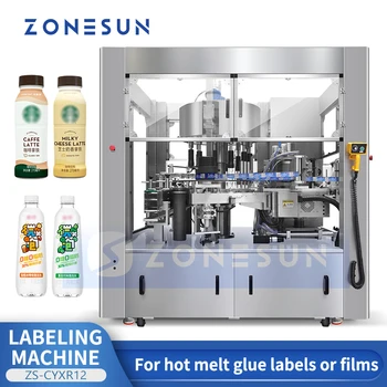 ZONESUN Otomatik Sıcak Eriyik Tutkal Etiketleme Makinesi Yıldız Tekerlek BOPP Etiket Silindirik pompa şişeleri Ambalaj ZS-CYXR12