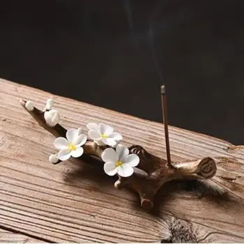 1 adet Manolya Şekli El Sanatları Erik Çiçeği Seramik Tütsü Sopa Tutucu Aromaterapi Taban Ev Dekor Yazı Fırçası Standı