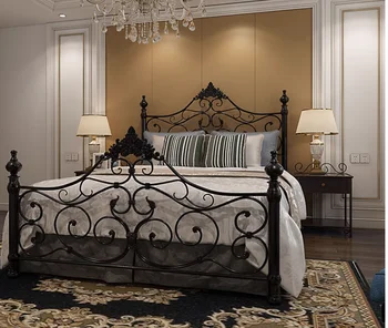 Ferforje yatak Çift Kişilik yatak Avrupa Vintage Prenses Yatak Tek Kişilik Yatak 1.8 m 1.5 m kalınlığında hafif lüks demir yatak