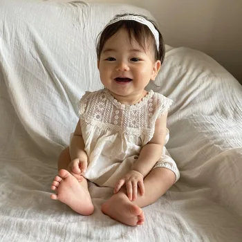 Bebek Dantel Çiçek Dokuma Pamuk Nefes Kolsuz All-in-one Takım Elbise Kız Yaz Giyim İnce Tırmanma Yenidoğan Giysileri Toplamı