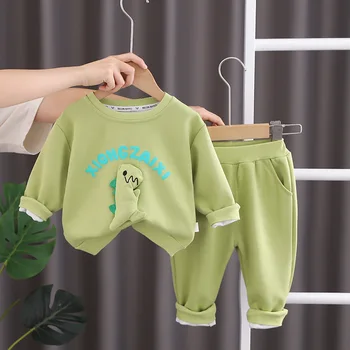 Çocuk Eşofman Bahar Sonbahar Erkek Bebek Giysileri 9 İla 12 Ay Karikatür Dinozor Uzun Kollu T-Shirt ve Pantolon Çocuklar Kıyafet