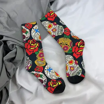 Vintage Kadın Dia Los Muertos Makyaj erkek Çorapları Şeker Kafatası Unisex Harajuku Desen Baskılı Çılgın Ekip Çorap Hediye
