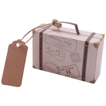 10 Takım Yaratıcı Mini Bavul Tasarım Şeker Kutusu Şeker Ambalaj Karton Çikolata Kutusu Düğün Hediye Kutusu için Kart ile Olay Parti