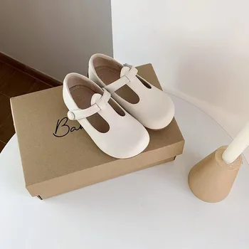 Simplee Zarif Çocuk Kız Mary Jane Ayakkabı T Kayış Katı Yürümeye Başlayan deri ayakkabı Bej Siyah Yeşil okul ayakkabısı 2023