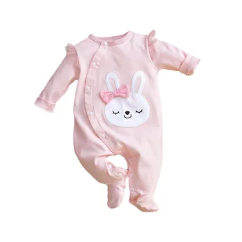 0-12Months sevimli Bebek Tulum Yenidoğan Kız %100 % pamuklu giysiler Uzun Kollu Bebek Giyim Pijama Tulum