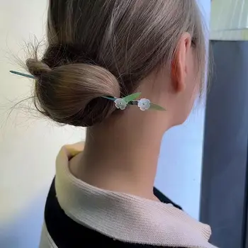 Saç Disk Headdress Hanfu Şapkalar Bambu Yaprakları Metal Kadın Saç Çatal Çiçek Saç Sopa Çin Tarzı Saç Tokası saç aksesuarları