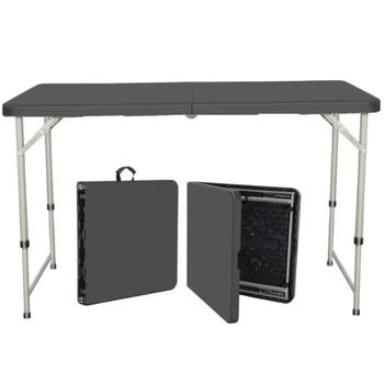 SUGİFT 4ft Katlanır Masa, Ayarlanabilir Yükseklik kamp masası ofis masası için Kapalı / Açık Piknik Kamp Tezgahı, Siyah