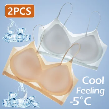 2 ADET Icey Hissediyorum 0.1 CM Ultra İnce Buz İpek Dikişsiz İç Çamaşırı Kadın Artı Boyutu Seksi Üst Yumuşak Nefes Düz İç Çamaşırı Toplanan Sütyen