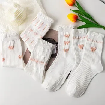 Beyaz Dantel Çorap kadın Orta Uzunlukta İnce Pamuklu Çorap Sevimli papyon Japon Akademisi Tarzı Orta Uzunlukta Çorap kadınlar için