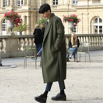 Kore Trend Yün Ceketler erkek Gevşek Rahat Tek göğüslü Palto Sonbahar Kış Moda Yeni Uzun Kollu Yün Uzun Ceket 4XL