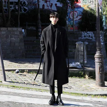 Kore Trend Yün Ceketler erkek Gevşek Rahat Tek göğüslü Palto Sonbahar Kış Moda Yeni Uzun Kollu Yün Uzun Ceket 4XL