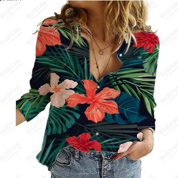 Yaz kadın Gömlek Kısa Kollu 3D Üst Tropikal Bitki Gömlek Tasarımcı Çiçek Giyim kadın Gömlek Rahat Artı Boyutu Gömlek