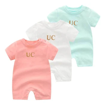 Yeni varış summe moda marka mektup bebek giysileri Pamuk kısa kollu Beyaz pembe yenidoğan erkek bebek kız Romper 0-24 ay