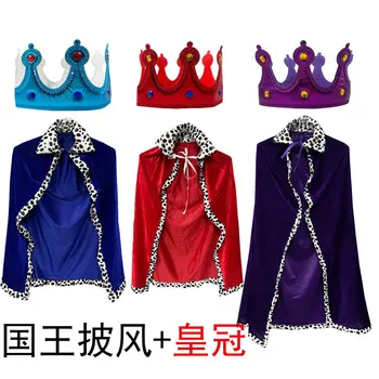 Cadılar bayramı Kral Pelerin Prens Prenses Pelerin çocuk FestivalBall Cosplay Kostüm Kraliyet Kırmızı Kadife Kraliçe Elbise Cosplay Asa