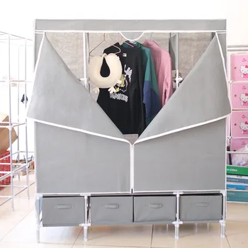 Basit Modern Giriş Gardırop Elbise Askısı Space Saver Yatak Odası Perde Gardırop Olmayan Dokuma boru desteği Roupeiros Mobilya