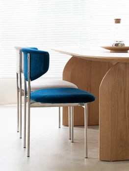 Modern İskandinav basit ışık lüks kumaş ev restoran paslanmaz çelik yemek sandalyesi tasarımcı çalışma sırtlı sandalye