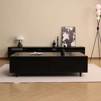 Siyah Basit TV standı Detals Tasarım Çekmece Yenilikçi İskandinav Cam Modern TV masası Ahşap Minimalist Muebles Hogar Mobilya