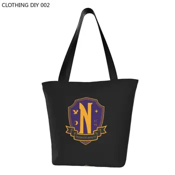 Kawaii Baskılı Çarşamba Addams Nevermore Akademisi Alışveriş Tote Çanta Kullanımlık Tuval Omuz Shopper Çanta