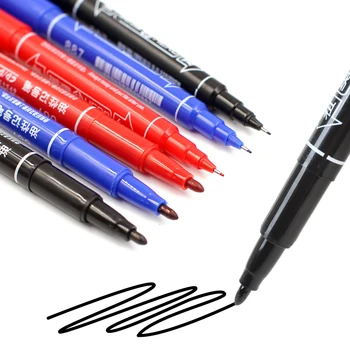 3 adet / takım Çift İpucu 0.5 / 1.0 mm İpucu Marker Su Geçirmez Siyah Mavi Kırmızı Yağ Bazlı Komik resim kalemi Öğrenciler Okul Kırtasiye