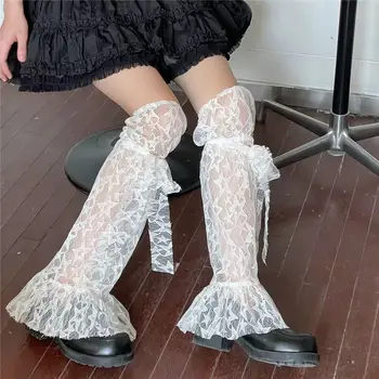 2023 Tatlı Kız Lolita Alevlendi bacak ısıtıcıları Seksi Örgü Çorap Çiçek Katı bacak ısıtıcıları Kadınlar Gotik Buzağı Çorap İnce Diz Çorap
