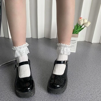 Saf Pamuk Beyaz Peri Yay Prenses Çorap Yaz İnce Orta Tüp Çorap Japon Katı Dantel Dantel Gelişmiş Anlamda JK Çorap