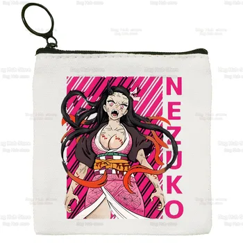 Anime iblis avcısı Kamado Nezuko Y2k Kawaii Tuval bozuk para cüzdanı Özel Desen çanta Kanvas çanta bozuk para çantası Anahtar bozuk para cüzdanı