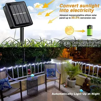 Güneş halat ışıkları açık su geçirmez, 33Ft 100 LED güneş halat ışıkları 8 modları ile, mavi halat ışıkları dış çit veranda havuzu