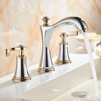 Yaygın Havza Musluk Banyo evye musluğu pirinç mikser Dokunun Krom Altın 8 İnç Lavabo Su lavabo bataryası Krom ve Altın