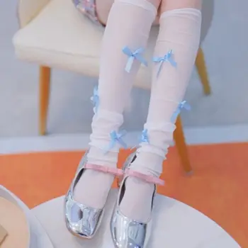 Harajuku Nefes Y2K Elastik Şerit Kawaii Tatlı Yay Çorap Kore Çorap Balletcore Kadın Çorap Örgü Buzağı Çorap