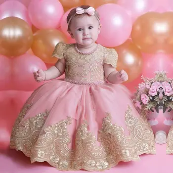 Bebek Kız Elbise 1st doğum günü partisi elbisesi Kız Prenses Lüks Akşam Gelinlik Çocuklar Nakış Tutu Vaftiz Elbisesi
