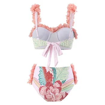MUOLUX 2023 Yeni 3D Çiçek Seksi Push Up Bikini Set Mayo Kadınlar Yüksek Bel Mayo Brezilyalı Biquini plaj elbisesi Banyo Elbise
