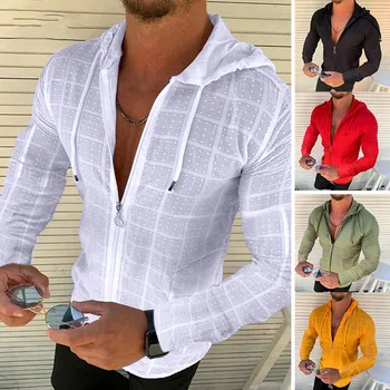 Sıcak satış 2023 yeni sıcak satış moda erkek uzun kollu kapşonlu fermuarlı hırka erkek tişört rahat moda gömlek