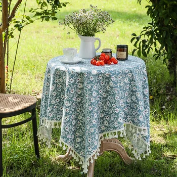 Kore Tarzı Küçük Papatya Pamuk Keten Çiçek Masa Örtüsü, çay masası Dekorasyon, masa Örtüsü Mutfak Düğün Bahçe Açık
